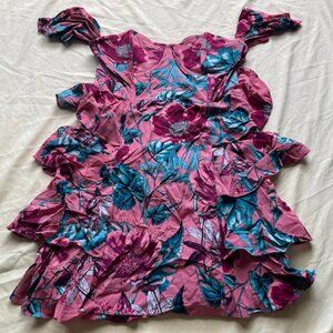 For Love & Lemons | Pink Floral Ruffle Mini Dress | Size L | NWT